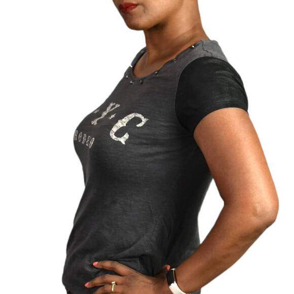 Express NYC Rodeo Tee Gray Black Size Short Sleeve Western Studded Size Small - Picture 4 of 14